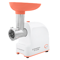 MF-232WR Мясорубка MAUNFELD/ Мясорубка MAUNFELD MF-232WR, производительность 1.3 кг/мин, 4 насадки, реверс, мощность 1340 Вт, цвет белый/красный
