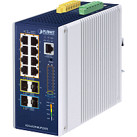 IGS-6329-8UP2S2X коммутатор/ PLANET IGS-6329-8UP2S2X IP30 DIN-rail Industrial L3 8-Port 10/100/1000T 802.3bt PoE + 2-port 1G/2.5G SFP + 2-Port 10G SFP+ Full Managed Switch (-40 to 75 C, 8-port 95W PoE++, 802.3bt/PoH/Force modes, DIDO, ERPS Ring, 1588 PTP