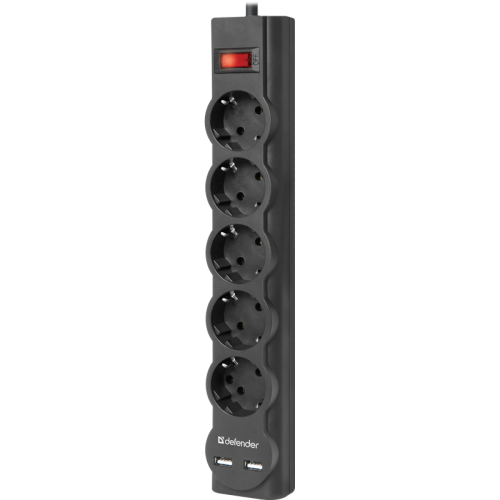 99753 Сетевой фильтр Defender DFS 753 3,0 м, 5 розеток, 2xUSB, 2.1A фото 2