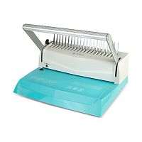 БП16пбб Переплетчик ГЕЛЕОС БП-16 бирюзово-белый на пластиковую пружину, А4, ручная перфорация 16 листов, переплет макс до 500 л., глубина перфорации 2-3-4-5 мм