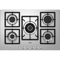 Встраиваемая варочная панель Korting/ Газ,  Crystal, Газовая варочная панель 75 см, 5 высокоэффективных конфорок, WOK- сверхмощная конфорка с тройным рядом пламени, автоматический электроподжиг, газ-контроль каждой конфорки, передние металлические переклю