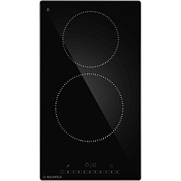 Встраиваемая варочная панель/ Электрическая варочная панель, 30 см, 2 конфорки, сенсорное управление, автоматическое отключение, таймер, черный