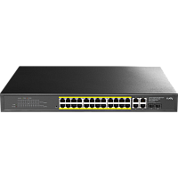 GS1028EPS2 Коммутатор/ 24-Port 10/100/1000M PoE+ Switch 300W, 24-Port 10/100/1000M PoE+ ports(802.3at/af)+ 2 Uplink Gigabit ports + 2 Gigabit SFP/ETH Combo ports, Local Management via Web GUI, support STP/RSTP, 802.1ab LLDP, Loop Detection, QoS, VLAN, SNM