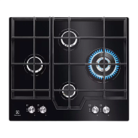 Встраиваемые газовые панели ELECTROLUX/ Газовая варочная поверхность - закаленное стекло, мощность: 8900 Вт, автоматический электроподжиг, Wok-конфорка, газ-контроль, решетки: чугун, независимая установка, размеры (ШхГ): 59x52 см