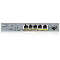 GS1350-6HP-EU0101F Коммутатор/ ZYXEL GS1350-6HP L2 PoE + switch for ZYXEL GS1350-6HP IP cameras, 4xGE PoE +, 1xGE PoE++ (802.3bt), 1xSFP, PoE budget 60 W, power transmission distance up to 250 m, auto-reloading of PoE ports, increased overvoltage and elec