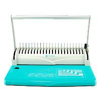 БП13пбб Переплетчик ГЕЛЕОС БП-13+ бирюзово-белый на пластиковую пружину, А4, ручная перфорация 13 листов, переплет макс до 500 л., глубина перфорации 2 мм