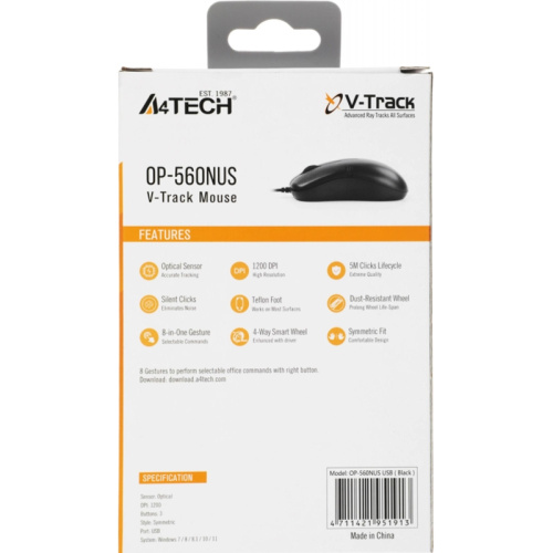 OP-560NUS Мышь A4Tech OP-560NUS черный оптическая 1200dpi silent USB 2but фото 3 OP-560NUS Мышь A4Tech OP-560NUS черный оптическая 1200dpi silent USB 2but фото 3