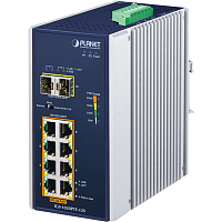 IGS-1020PTF-12V коммутатор/ PLANET IGS-1020PTF-12V IP30 Industrial 8-Port 10/100/1000T 802.3at PoE + 2-Port 100/1000X SFP Ethernet Switch w/ 12V Booster (-40~75 degrees C, 250m Extend mode, PoE Usage LED, dual 12V~56V DC power boost)
