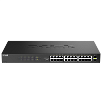 DGS-1026P/A1A Коммутатор/ Конфигурируемый PoE-коммутатор, 24x1000Base-T PoE, 2x1000Base-X SFP, PoE-бюджет 240 Вт, дальность PoE до 250 м, DIP-переключатель, корпус металл