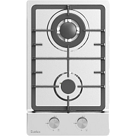 Газовая варочная панель EVELUX, Hi-Tech, 30 см, 2 конфорки, WOK-конфорка, чугунные решетки, газ-контроль, электроподжиг, механическое управление, цвет нержавеющая сталь