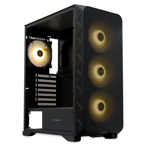 M521-TGBK-ARGB Корпус без блока питания/ Case HSPD M521, Mesh Mid Tower, Black, slide TG, 0.45 SPCC, 4x120mm ARGB (M11-120) ATX, mATX, mITX 160/330/184mm 2x2.5", -, 7xPCI 2xUSB-A 3.0, 1xUSB-A 1.0 390x200x449mm фото 12