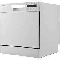 KDFM25358W Компактная посудомоечная машина KORTING/ Компактная посудомоечная машина KORTING, отдельностоящая, 55 см, 1 корзина, 8 комплектов, электронное управление, цифровой дисплей, 7 программ, отложенный старт, конденсационная сушка, проточный ТЭН, пол