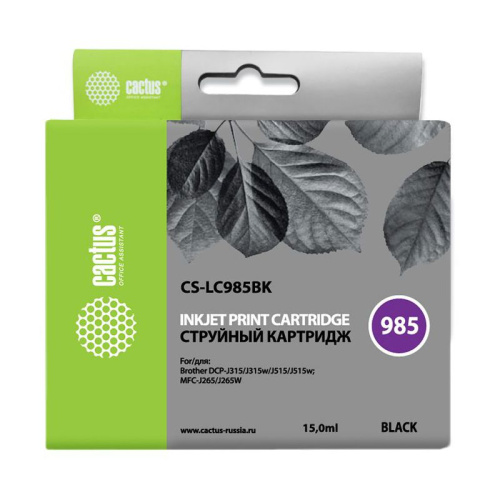 CS-LC985BK -/ Картридж струйный Cactus CS-LC985BK черный (15мл) для Brother DCPJ315W/DCPJ515W/MFCJ265W