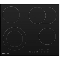 Встраиваемая электрическая панель HOMSair/ Варочная панель, электрическая, 580х510х50 мм, сенсорное управление, 4 конфорки, стеклокерамика, дисплей, таймер, автоматическое выключение, блокировка панели, 9 степеней нагрева, расширяемая зона, черный цвет