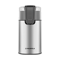 MF-523S Кофемолка MAUNFELD/ Кофемолка, 150 Вт, металл, съемный контейнер для молотого кофе, защита от включения при снятой крышке, помол специй, цвет нержавеющая сталь