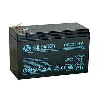 HR1234W Батарея B.B. Battery серия HR, HR1234W, напряжение 12В, емкость 9Ач (разряд 20 часов), емкость 7Ач (разряд 10 часов), макс. ток разряда (5 сек.) 105А, макс. ток заряда 2.1A, свинцово-кислотная типа AGM, клеммы Т2, ДxШxВ 151x65x100мм., вес 2.5кг.,