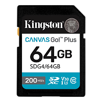 SDG4/64GB Карта памяти/ Kingston 64GB SDXC Canvas Go Plus Gen4 200MB/s C10 UHS-I U3 V30