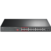 TL-SL1226P Коммутатор/ 24-port 10/100Mbps Unmanaged PoE+ Switch with 2 combo RJ-45/SFP uplink ports, rack mount, 24 802.3af/at compliant PoE+ ports, 2 gigabit combo RJ-45/SFP uplink ports