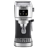 ECM1009Aroma Кофеварка EVELUX/ Кофеварка EVELUX, рожковая, 3 программы, давление 20 бар, подогрев чашек, объем контейнера для воды 1.2 л, приготовление вспененного молока, защита от перегрева, сенсорное управление, цвет нержавеющая сталь