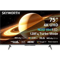 75X66H 75", Ultra HD, IPS, Mini-LED, Full Array Local Dimming, 110 зон локального затемнения, Matte Screen, 380Nit, 1400:1, Google TV, DVB-T2/C/S2, 2.0 ch Sound 15W*2 Dolby Atmos, 120Hz HSR, 3 HDMI, 2 USB, Digital Audio Output, LAN, Composite output, CI,