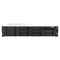 TS-873AeU-4G Сетевое хранилище без дисков/ SMB QNAP TS-873AeU-4G NAS 8x3.5/2.5 SATA/SSD trays, 2 x M2 PCIe, 2x 2.5 GbE, 2U rackmount, 1 PSU. AMD Ryzen V1500B 4-core/8-thread 2.2 GHz processor, 4 GB DDR4 RAM (1*4 GB) up to 64GB (2*32 GB). W/o rail kit RAIL