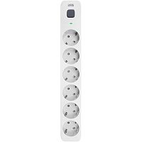 SP-06W1.8M Фильтр-удлинитель PowerCom SP-06W 1.8M, 6 розеток, белый, 16А, 4кВт, 380Дж, защитные шторки, защита от КЗ, перегрузки, ВЧ и импульсных помех, кабель 3x1 мм2, ШхГхВ 338.5х50х40.2 мм, вес 0.48 кг./ Surge protector PowerCom SP-06W 1.8M, 6 sockets,