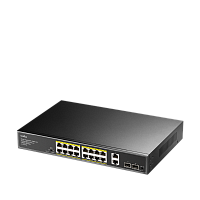GS1018PS2 Коммутатор/ 16-10/100/1000 BASE-T Gigabit ports, 2-Port 10/100/1000 BASE-T Gigabit Uplink ports, 2-1000 BASE-X SFP Slot, 16-port IEEE 802.3at PoE+ Injector, 200 watts total Power budget, Supports PoE power up to 30W for each PoE port, Extend Mod