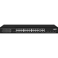 NS-SW-24F4G-P PoE коммутатор Fast Ethernet/ PoE коммутатор Fast Ethernet на 24 x RJ45 портов + 4 x GE Combo uplink порта. Порты: 24 x FE (10/100 Base-T) с поддержкой PoE (IEEE 802.3af/at), 4 x GE Combo Uplink (RJ45 + SFP). Соответствует стандартам PoE IEE