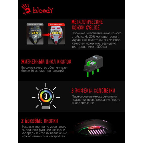Q51 Мышь A4Tech Bloody Q51 черный/рисунок оптическая 6200dpi USB 8but фото 6