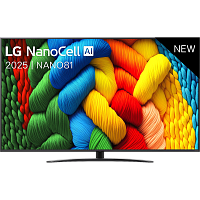 75NANO81A6A.ARUG Телевизор ЖК 75'' LG/ 75", Ultra HD, Nano Color, Smart TV, WebOS, Wi-Fi, DVB-T2/C/S2, MR, 60Hz Native, 2.0ch (20W), 2 HDMI, 2 USB, 1 Pole, Charcoal Black, 2025