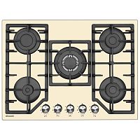 Встраиваемая варочная панель Graude/ Газ, 70 см, 5 конфорок, механическое управление, кремовый цвет