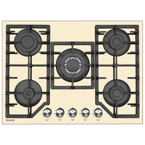 Встраиваемая варочная панель Graude/ Газ, 70 см, 5 конфорок, механическое управление, кремовый цвет