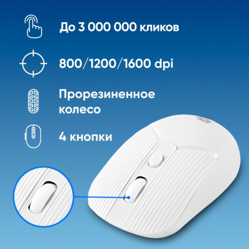 1885186 Мышь Oklick 509MW white белый оптическая 1600dpi беспров. USB для ноутбука 4but (1885186) фото 3