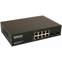 SW-80802(150W) Коммутатор/ OSNOVO Гигабитный PoE коммутатор на 10 портов, 8 *10/100/1000 Base-T PoE, 2*SFP 1000 Base-T, PoE на порт до 30W, суммарно до 150W