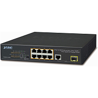 FGSD-1011HP FGSD-1011HP неуправляемый PoE коммутатор/ 8-Port 10/100TX 802.3at PoE + 1-Port 10/100/1000T + 1-Port 100/1000X SFP Desktop Switch (120W PoE Budget, Standard/VLAN/Extend mode, 10-inch and rack-mountable)
