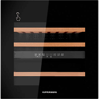 Винный шкаф KUPPERSBERG/ Винный шкаф KUPPERSBERG, встраиваемый, High-Tech, объем 85 л, вместимость 36 бутылок, диапазон температуры 5-22 градусов, сенсорное открытие двери, 3 полки из бука, LCD дисплей, уровень шума 39 дБ, цвет черный