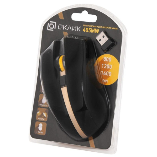 998168 Мышь Oklick 495MW черный/золотистый оптическая 1600dpi беспров. USB для ноутбука 6but (998168) фото 4 998168 Мышь Oklick 495MW черный/золотистый оптическая 1600dpi беспров. USB для ноутбука 6but (998168) фото 4