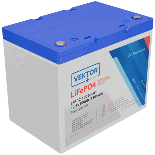 LFP12.8-100 Батарея Vektor Energy серия LFP, LFP 12.8-100, напряжение 12.8В, емкость 100 Ач, макс. ток разряда 110А, макс. ток заряда 100 А, литий-ионная аккуумуляторная батарея, клеммы M8, ДxШxВ 258*166*215 мм., вес 9,9 кг., срок службы 15 лет LFP12.8-100 Батарея Vektor Energy серия LFP, LFP 12.8-100, напряжение 12.8В, емкость 100 Ач, макс. ток разряда 110А, макс. ток заряда 100 А, литий-ионная аккуумуляторная батарея, клеммы M8, ДxШxВ 258*166*215 мм., вес 9,9 кг., срок службы 15 лет