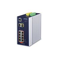 IGS-10020HPT коммутатор/ PLANET IP30 L2+ SNMP Manageable 8-Port Gigabit POE+(AT) Switch + 2-Port Gigabit SFP Industrial Switch (-40 to 75 C), ERPS Ring Supported, 1588