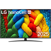 55NANO81A6A.ARUG Телевизор ЖК 55'' LG/ 55", Ultra HD, Nano Color, Smart TV, WebOS, Wi-Fi, DVB-T2/C/S2, MR, 60Hz Native, 2.0ch (20W), 2 HDMI, 2 USB, 1 Pole, Charcoal Black, 2025