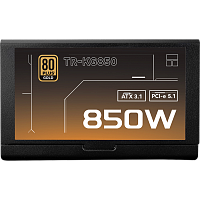 TR-KG850 Блок питания 850W/ Power Supply Thermalright, 850W 80+ Gold (ATX, 3.1, PCIe 5.1, Full modular, 1x24(20+4)pin, 2xCPU 8(4+4)pin, 2xPCIe*2 8(6+2)pin, 1x12V-2x6, 8xSATA3, 3xMOLEX4pin, Active, 120x120mm, 150x140x86mm, APFC, OVP, UVP, SCP, OCP, OTP, OP