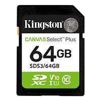SDS3/64GB Карта памяти/ Kingston 64GB SDXC Canvas Select Plus Gen3 100MB/s C10 UHS-I U1 V10