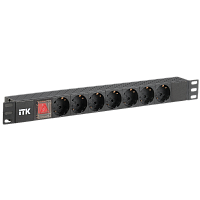 PH12-7D3 PDU 7 розеток DIN49440 (нем. cтанд.), с LED выключателем,1U, без шнура, вх. IEC320 C14, алюминиевый профиль, черный
