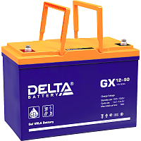 GX12-90 Батарея DELTA серия GX, GX 12-90, напряжение 12В, емкость 90Ач (разряд 10 часов), макс. ток разряда (5 сек.) 800А, макс. ток заряда 18А, свинцово-кислотная типа GEL, клеммы под болт М6, ДxШxВ 306х169х210мм., вес 30кг., срок службы 15 лет./ Battery