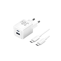 TZ-FEQW0-EU-01 Набор для зарядки Vention з/у GaN 30W 2 порта USB (C + A) и кабель USB-C 3А Белый, шт.