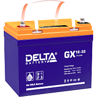 GX12-33 Батарея DELTA серия GX, GX 12-33, напряжение 12В, емкость 33Ач (разряд 20 часов), макс. ток разряда (5 сек.) 330А, макс. ток заряда 6.5А, свинцово-кислотная типа GEL, клеммы под болт М6, ДxШxВ 195х130х155мм., вес 11кг., срок службы 15 лет./ Batter