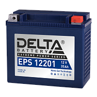 EPS12201 Аккумуляторная батарея для мото-техники/ DELTA серия EPS, EPS 12201, напряжение 12В, емкость 20 Ач (разряд 10 часов 10.5 В), пусковой ток: 260А, полярность обратная ( - +), тип AGM;GEL (гелевый), клеммы: M06, ДxШxВ 176x87x154мм., вес 6,5кг