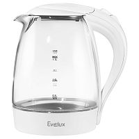 EWK0903G Электрический чайник EVELUX/ Электрический чайник EVELUX, объем 1.7 л, механическое управление, фильтр от накипи, автоотключение, мощность 2200 Вт, светодиодная/звуковая индикация работы, материал: стекло, цвет белый