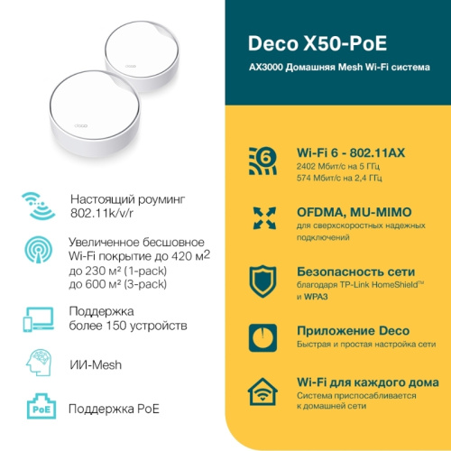 DecoX50-PoE(2-pack) Wi-Fi Mesh-система PoE/ AX3000 Whole Home Mesh фото 9