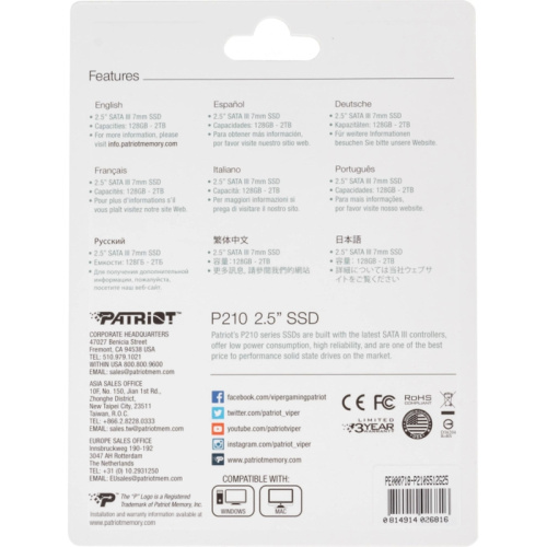 P210S512G25 Твердотельный накопитель Patriot SATA-III 512GB P210S512G25 P210 2.5" [P210S512G25] фото 9
